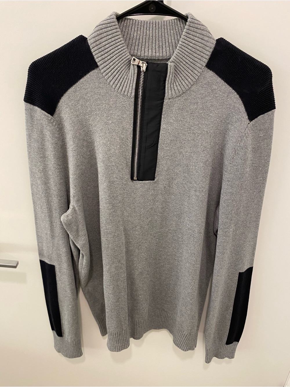 International Concepts INC Quarter Zip Sweater Black Shoulder and Elbow Accents
